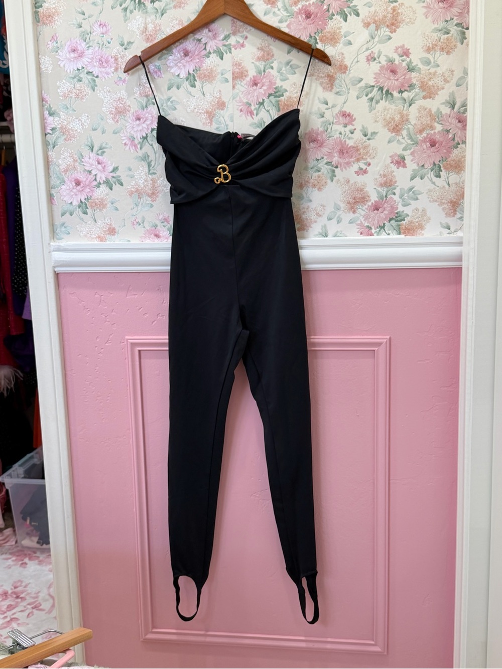 Zara Black Strapless Jumpsuit with Gold Buckle Detail